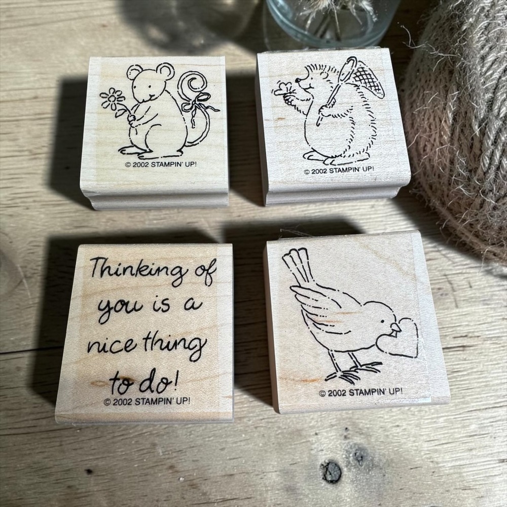 Stamping' Up! Cute Critters Wood Mount Rubber Stamp Set 2002 Vintage Animals 4pc